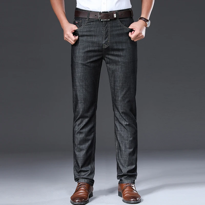 Mens Jeans Trousers Thin Vintage Soft Straight Summer Brand Regular BROWON Mid Breathable