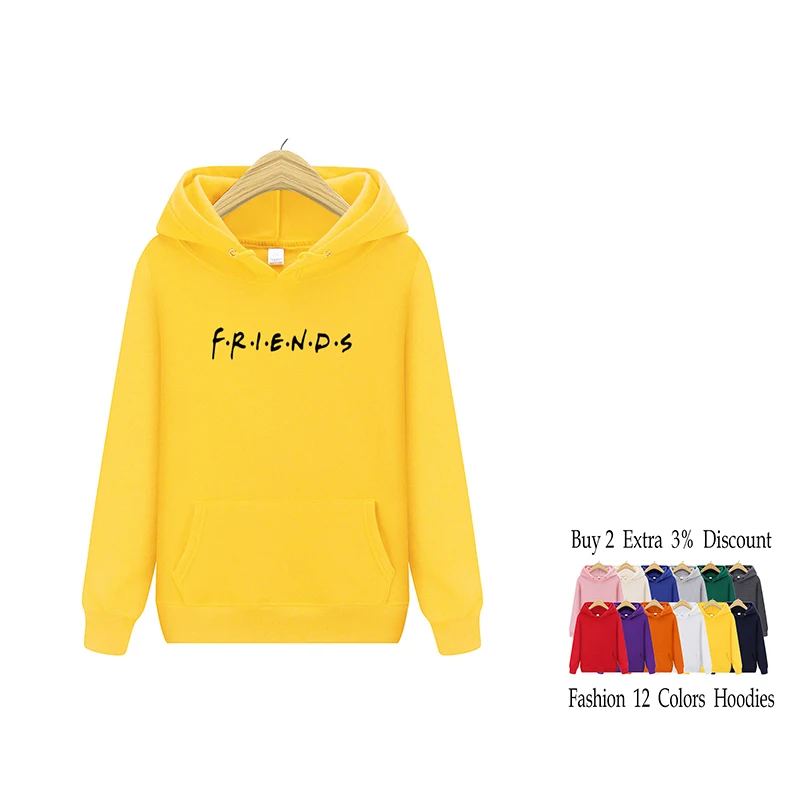 

2020 New Autumn Women Men Sweatshirt FRIEND Letter Printed Long Sleeve Solid Couple Hooded Pullover Plus Size