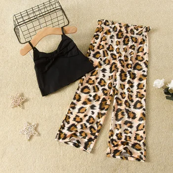 

Explosion 3-7 years old children's suspenders suit summer new girls printing tiger leopard pattern girl princess two-piece suit