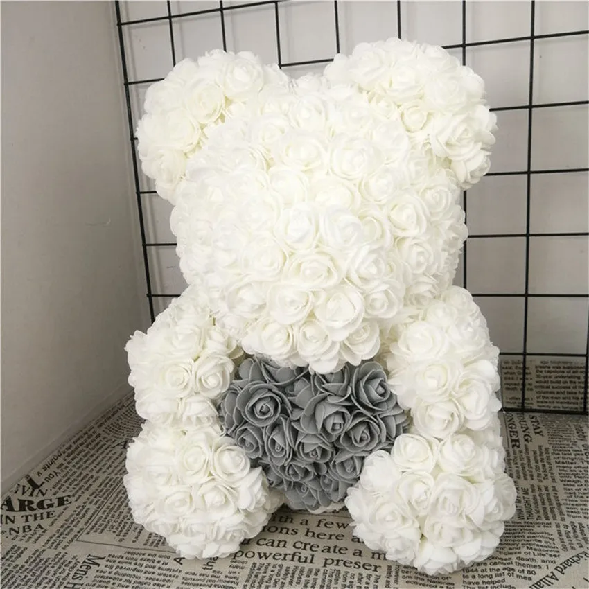 32cm white bear 32 см пена Роза медведь плесень DIY искусственный цветок розы медведь розы с сердцем для влюбленных подарки - Цвет: 32cm white bear