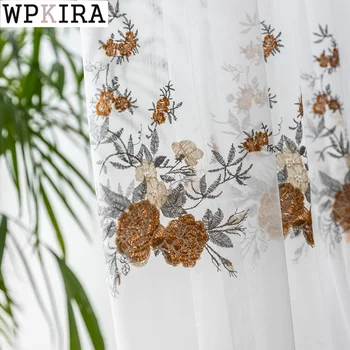 

Nordic Rustic Lace Sheer Curtain for Living Room Floral Pattern Curtain for Bedroom Window Mesh Fabric Tulle Drape S495#40
