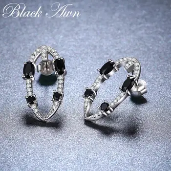 

SODROV 2019 New Hyperbole 925 Sterling Silver Black Spinel Trendy Engagement Earrings for Women Fine Jewelry Gift Bijoux I138