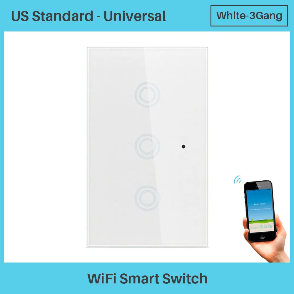 Умный Wifi настенный выключатель света US 3 Банды сенсорный/WiFi/приложение удаленный умный дом настенный сенсорный переключатель работает с Alexa Google Home - Комплект: US-3Gang