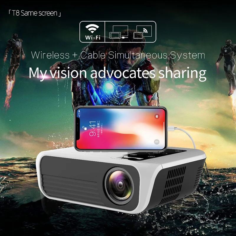  T8 Full HD LED Projector Android Portable Video Projector 1080P HDMI Mini Projector 4K 5000 Lumens 
