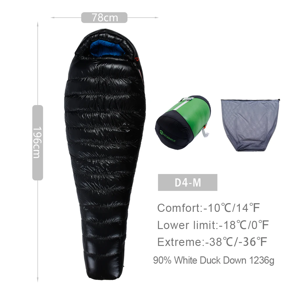 AEGISMAX 10 °C~~ 17 °C спальный мешок на утином пуху 20D нейлоновый утолщенный спальный мешок на открытом воздухе для кемпинга теплый спальный мешок для мамы FP650 - Цвет: D4-Black-M-1236g