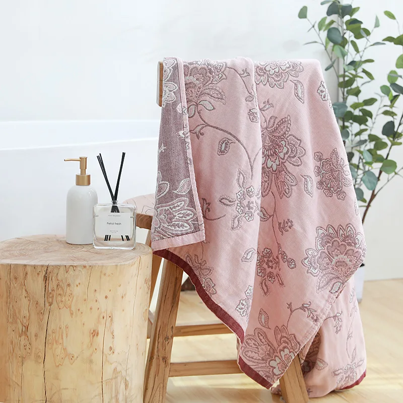 

Floral Cotton Bath Towel, Shower Gauze, Large Beach Towel, Blanket Cover Up, Bath Towel for Home, Comfort Body Washcloth, Bathro