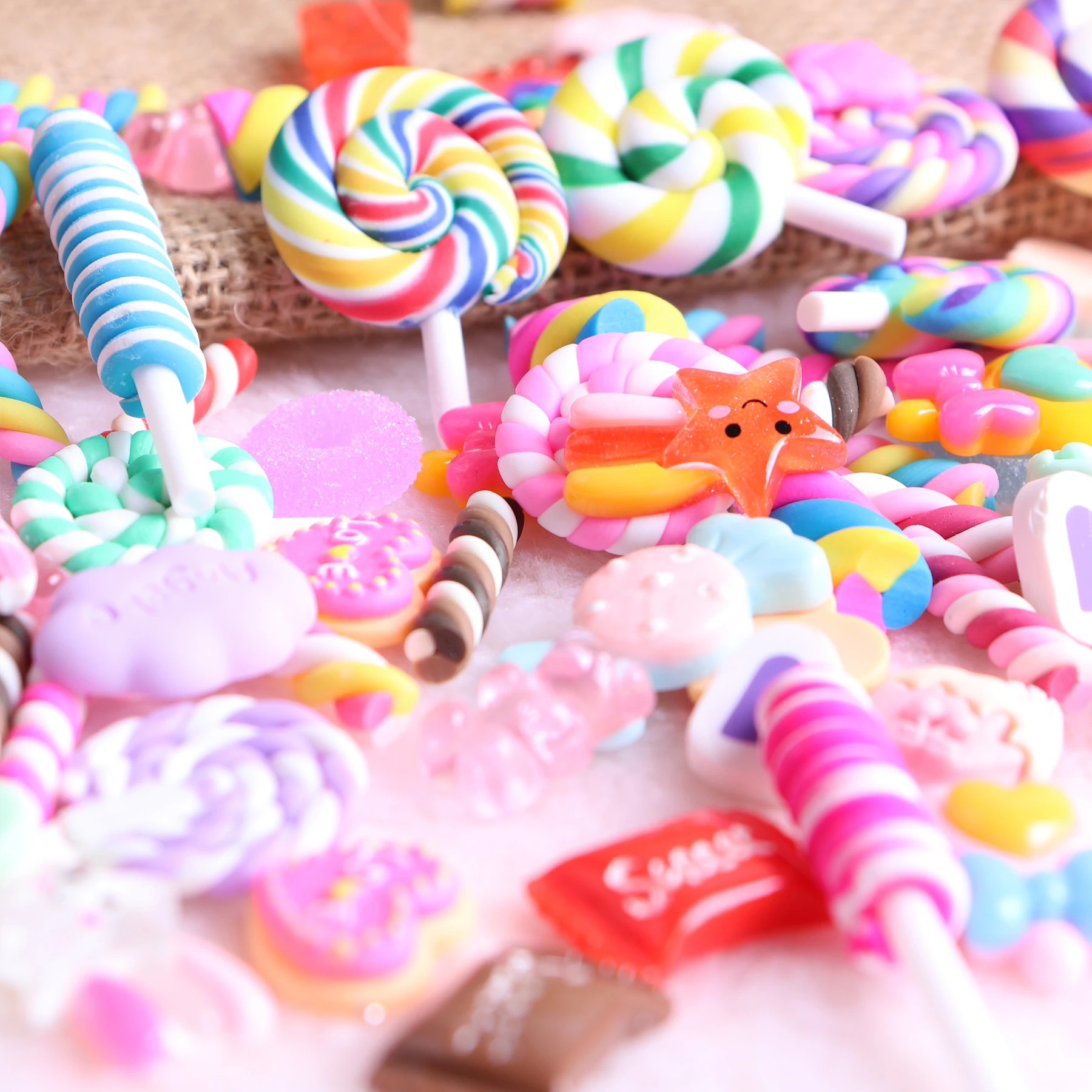30PCS Nail Decor Kawaii Mixed Jelly Lollipop Clay 3D Assorted Candy Acrylic Nail Rhinestones Decoration Manicure Tool Art Tips