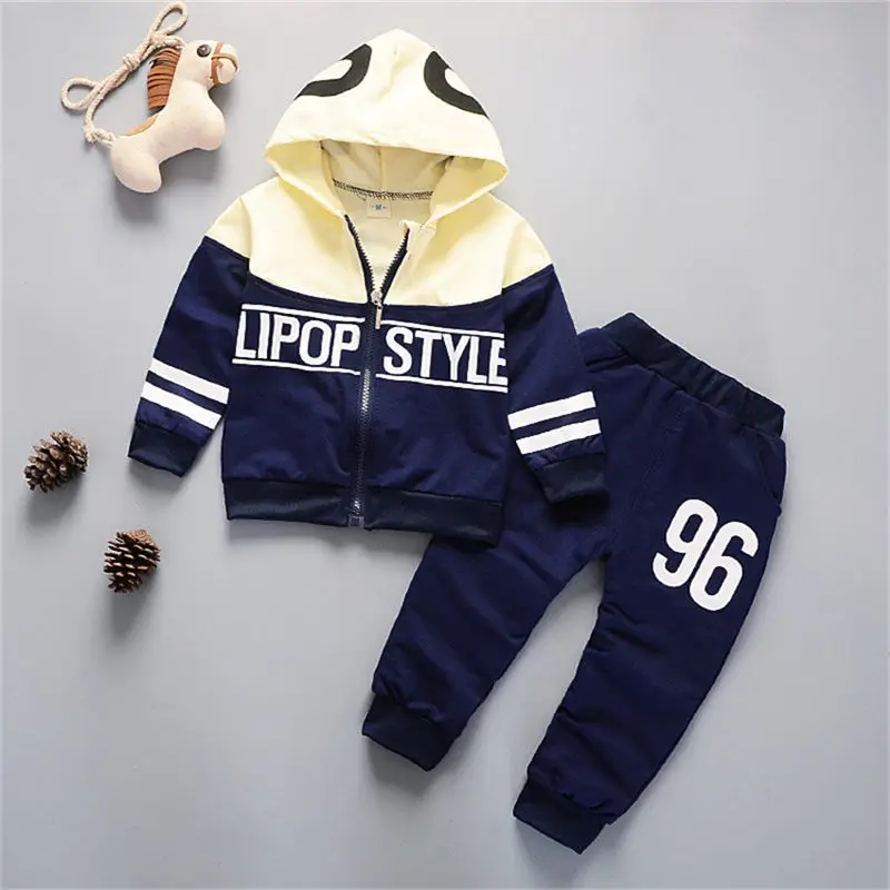 dark blue2 Повседневный Спортивный костюм Одежда для маленьких мальчиков Комплекты для девочек Осенняя хлопковая куртка на молнии+ штаны комплект из 2 предметов детская одежда спортивный костюм с капюшоном для отдыха - Цвет: dark blue2