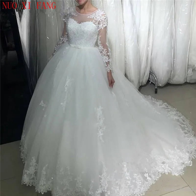 

NUOXIFANG Vintage Lace Applique Ball Gown Wedding Dresses 2020 Plus Size Puffy Tulle Princess robe de mariee Vestido De Novia