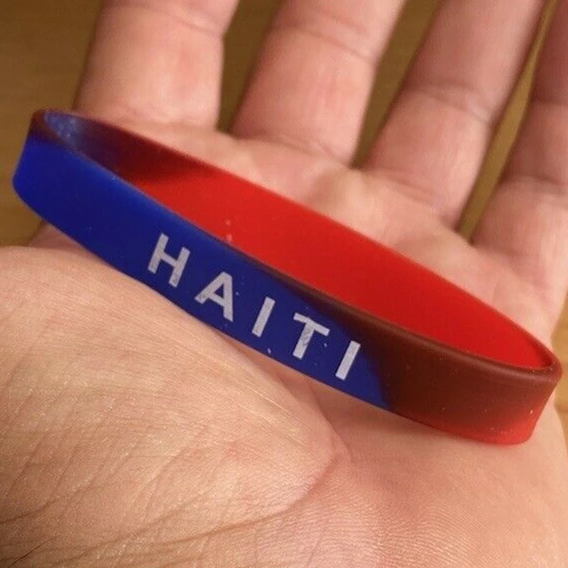 4 Pack Haiti Haitian Flag Rubber Bracelets - Patriotic Silicone Wristbands National Pride