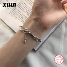 925 пробы Серебряный широкий звено цепи браслеты для женщин OT застежка ювелирные изделия Роскошные геометрические Рок в стиле панк, Бохо Браслет