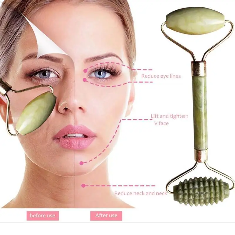 

1pc Double Head Facial Slim Massage Roller Jade Face Slimming Body Head Neck Massage Tools Nature Face Skin Care Tool