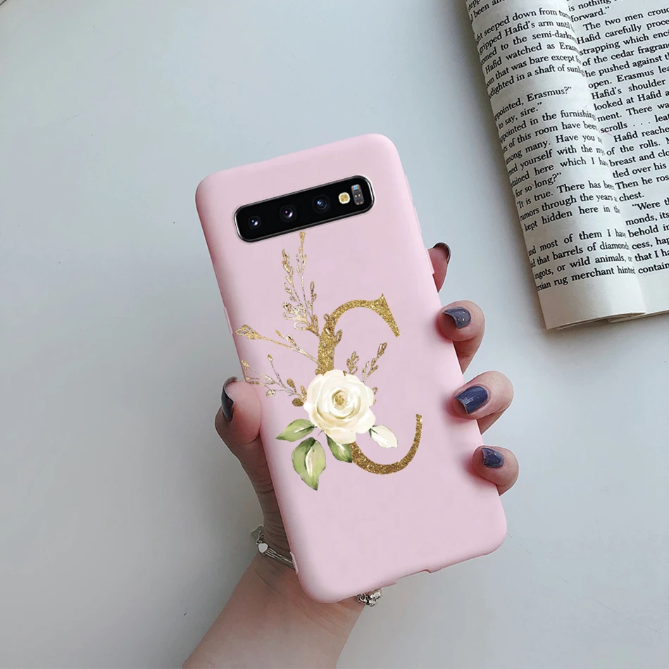 Floral Alphabet Soft Silicone Matte Phone Case - Black & Pink