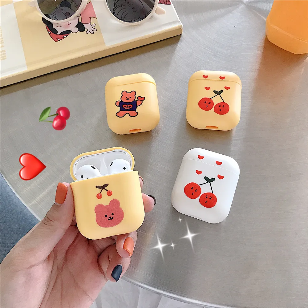

Silicone Earphone Case For Airpods 1 2 Apple Cute Simple Fashion Cherry Bear Soft Rubber Shockproof Protective Box Bag Unique