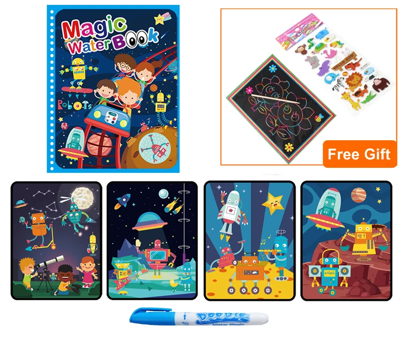 Magic Water Drawing Book Coloring Book Doodle Magic Pen Painting Drawing Board Kids Toys Birthday Christmas New Year Gift GYH 12