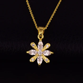 

Gold Chain Necklace Zircon Flower Charm Pendant Shiny Choker For Jewelry Gift