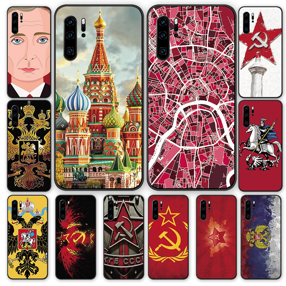 Советский Союз Россия Москва черные ТПУ чехлы накладки для Huawei P40 P30 P20 P10 Mate 10 20 30 Pro