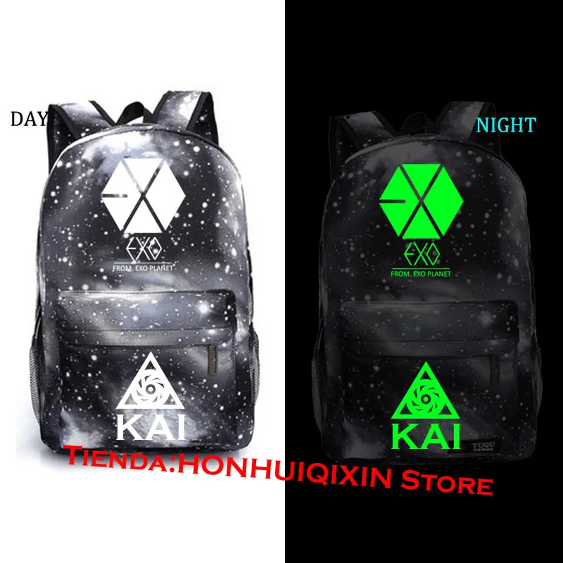 Kpop EXO Xiumin SUHO LAY BAEKHYUN CHEN CHANYEOL D.O. KAI SEHUN светящийся в темноте Рюкзак Студенческая школьная сумка - Цвет: KAI BLACK