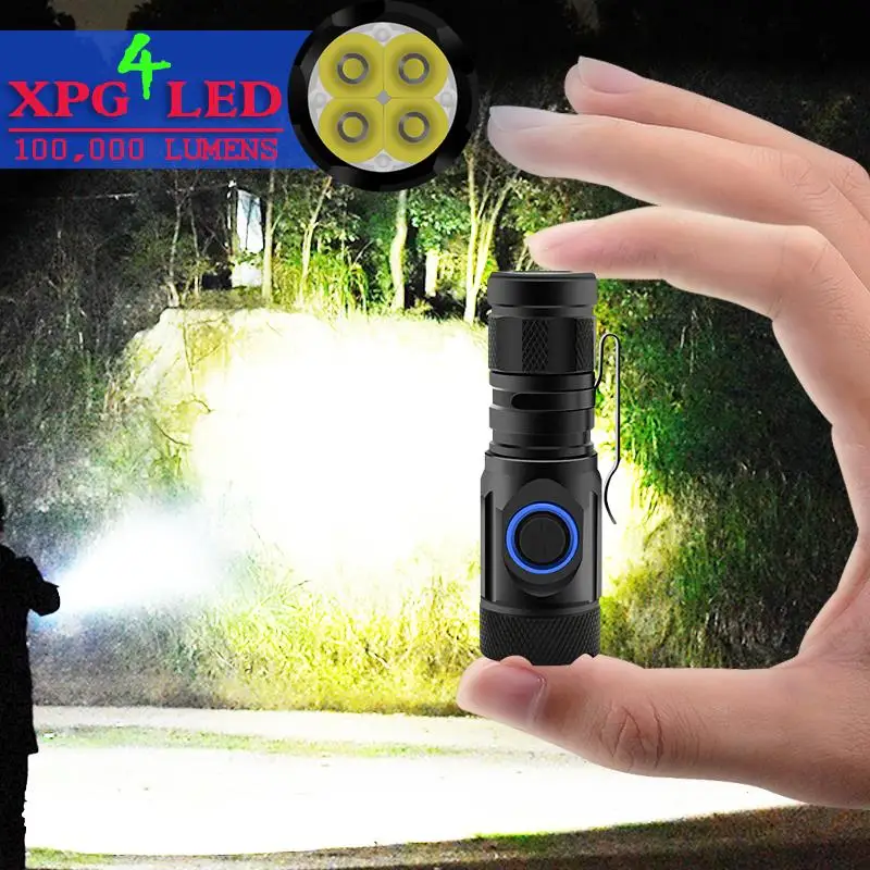 Highest lumen most powerful led torch mini flashlight usb cree 4*XPG LED tactical waterproof rechargeable 18350/18650 battery
