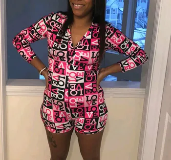 

hirigin New Sexy Women Romper Printed Bodycon Sleepwear Female Long Sleeve Playsuits Women Loungewear Plus Size S-2XL