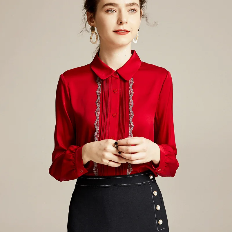 Blouse 2020 Women Office Lady Embroidery Floral Peter Pan Collar  Blusas Mujer De Moda Ladies Blouses Women Long Sleeve Shirts - 4.00066E+12