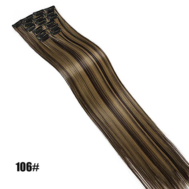 Xuanguang Em extensøes Do Cabelo Falso Peruca Resistente Ao Calor Do Cabelo Sintético 6 шт./набор Grampos Ins Clipe Retas - Цвет: 6PCS-106