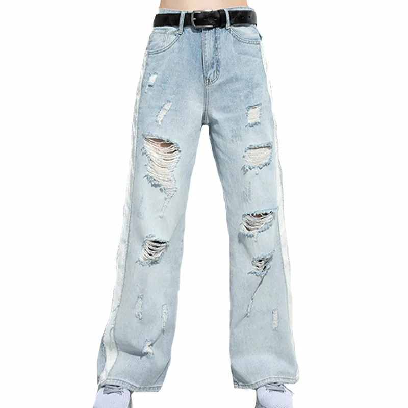 

Женские свободные джинсовые брюки, повседневные дизайнерские винтажные шаровары из денима с дырками, корейский стиль, лето 2023