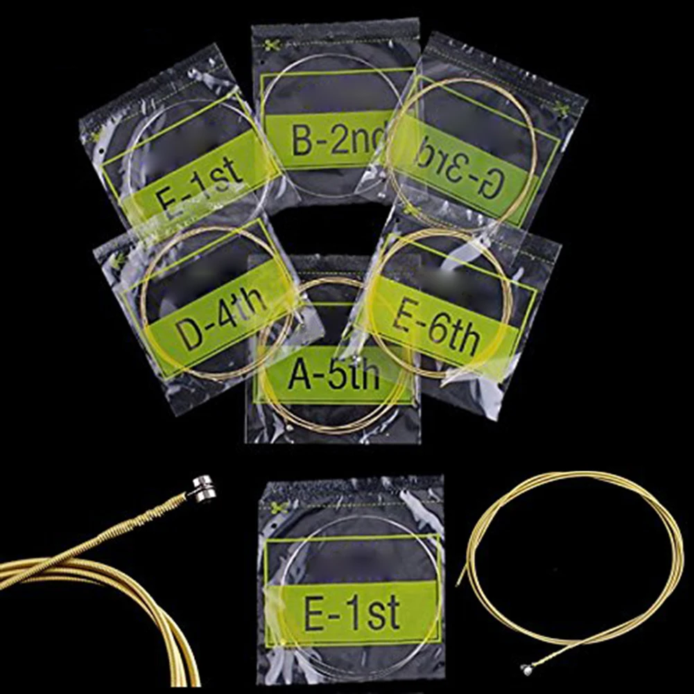 Brass Steel Strings 011-046 1 Set 6 Strings Acoustic Guitar Strings Bulk Well-Balance Clear Warm and Bright Beautiful Tone Light Tension Rust-Prevent Corrosion-Resistant 