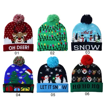 

Christmas Flanging Knitted Hat With Ball LED Hat Warm Hat Christmas Hat