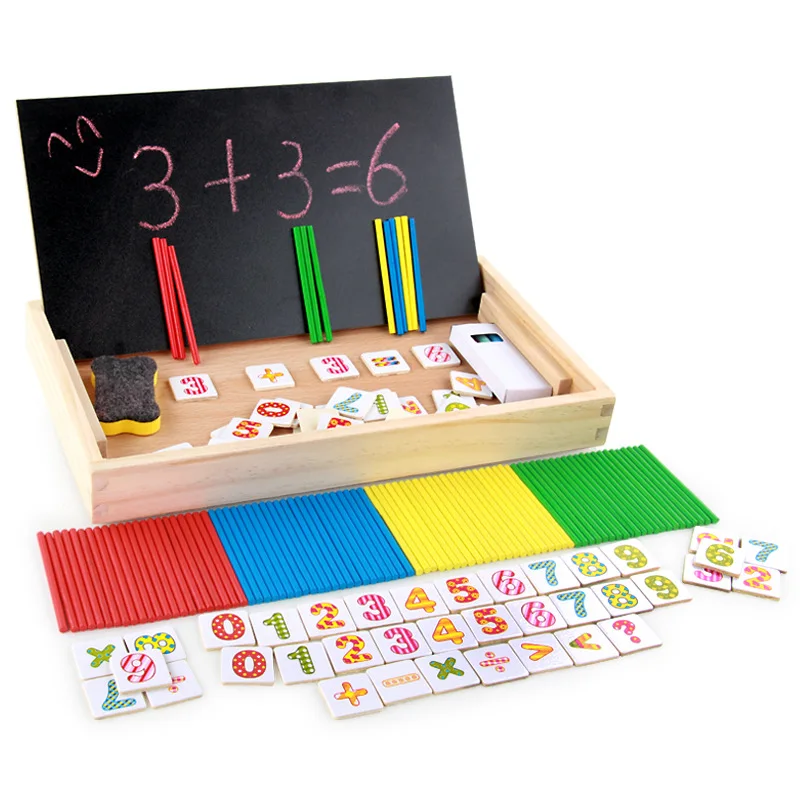 

Wooden Multi-functional Calculation Educational Toy 3-6-Year-Old Children Early Education Counting Sticks +/- Computing Blackboa