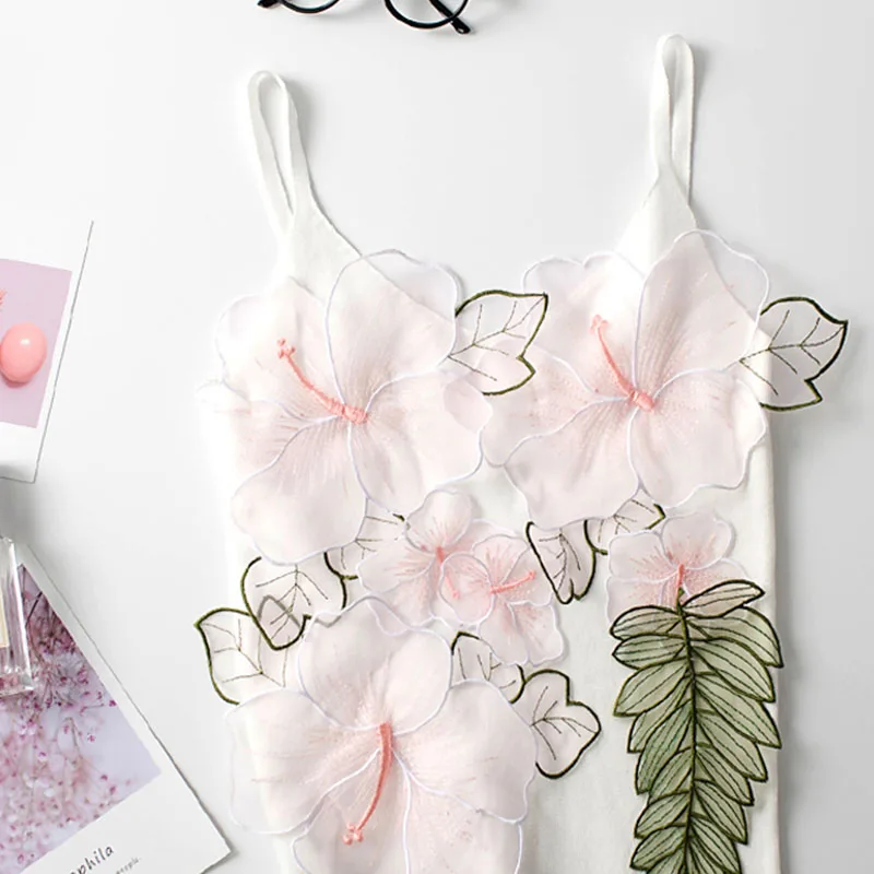 Sling Top Women Halter V Neck Basic White Cami Sleeveless applique Tops Women'S Summer Camisole