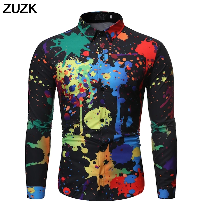 Новая модная дизайнерская мужская Повседневная рубашка в стиле граффити, универсальная повседневная мужская приталенная рубашка с отворотом и длинным рукавом Camisa Masculina