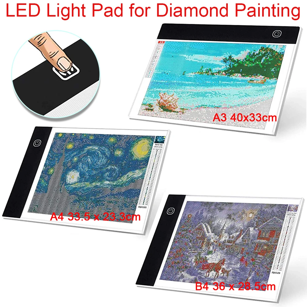 

A3 A4 B4 LED Light Pad for Diamond Painting USB Light Box Dimmable Brightness Light Board, Diamond Painting Tools Accessories