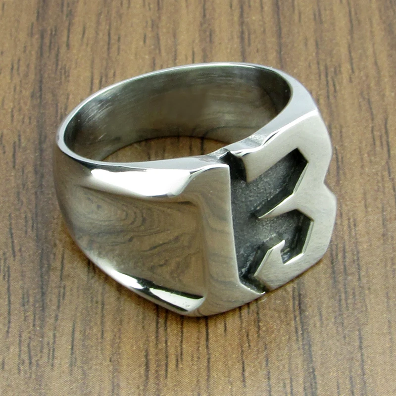 Punk US Size 7-15# 316L Stainless Steel Number 13 Letter Biker Ring Jewelry 4