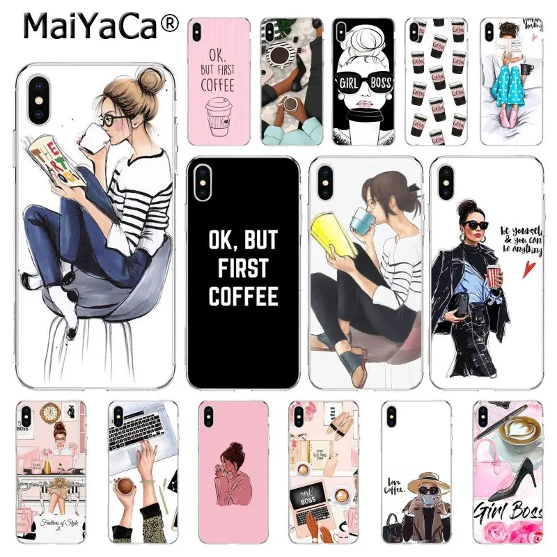 Чехол для телефона OK but First Coffee Girl Boss iphone 11 12 pro X XS MAX 6 6s 7 7plus 8 8Plus 5 5S SE XR 10 | Мобильные