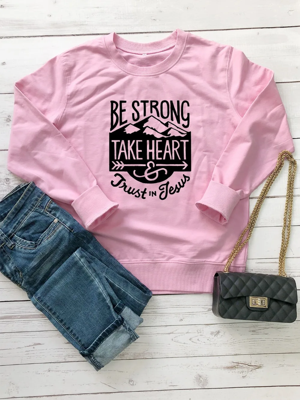 Be strong take heart trust in Толстовка с принтом Jesus женская унисекс религиозный христианский крещение пуловеры из чистого хлопка Графический лозунг Топы
