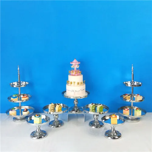 3tier7PCS Tobs зеркало торт стенд башня Гальваническое серебряное свадебное украшение 2 и 3 уровня дисплей для кексов Золотой Металл кекс стенд - Цвет: 3tier7PCS