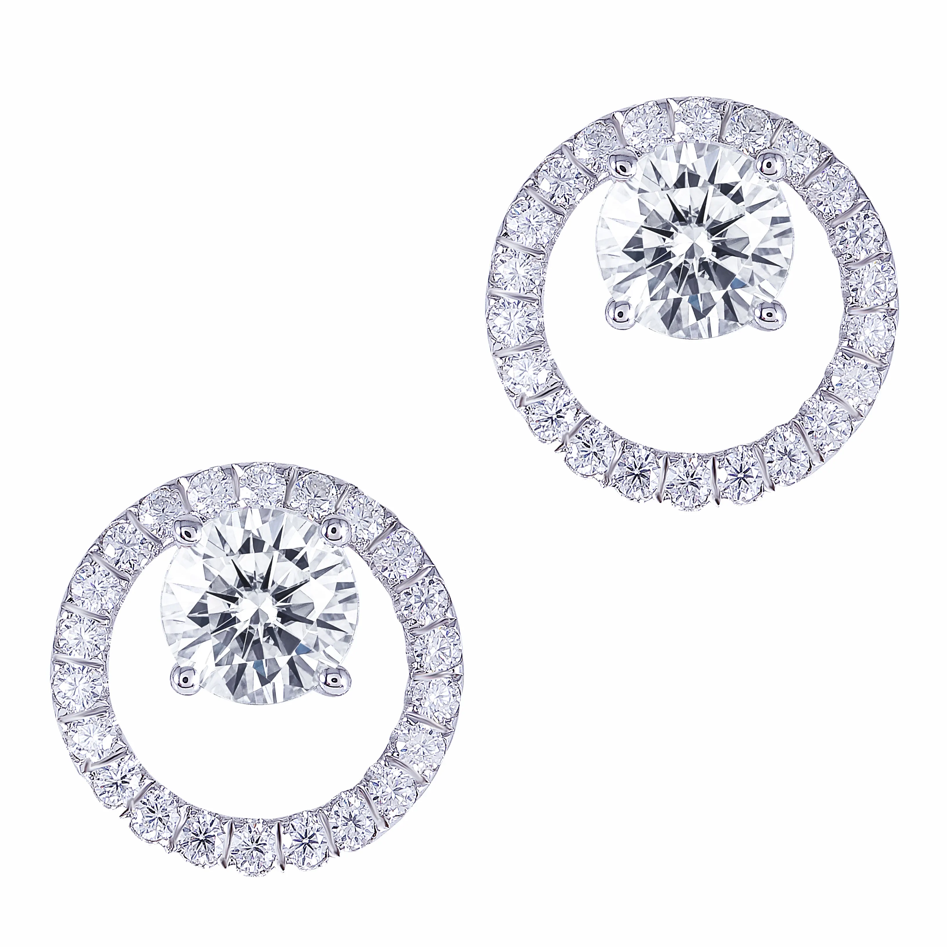 

TransGems Solid 14K White Gold Center 1.6CTW 6mm F Color Moissanite Circle Round Stud Earrings With Accents Push Back for Women