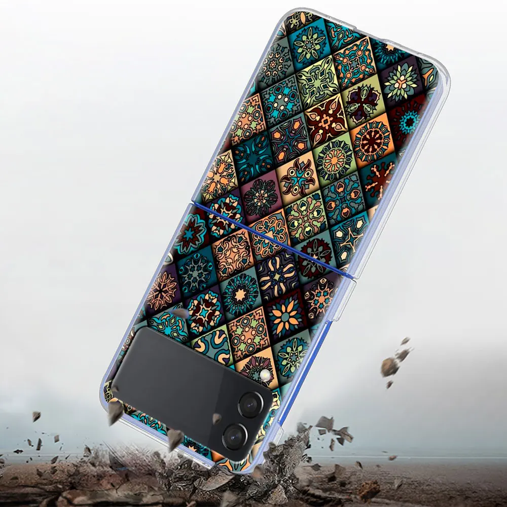 Phone Case for Samsung Z Flip3 5G Clear Cover For Galaxy Z Flip3 Hard Funda for Z Flip 3 Fold Capa KI0661_Mandala Flower Totem galaxy z flip3 case