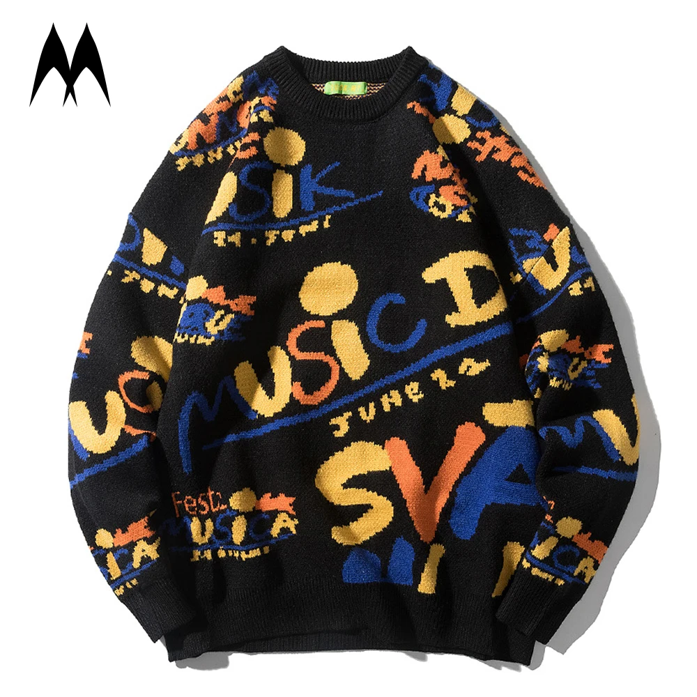 Pullover Sweater Letter-Print Streetwear Harajuka Men Winter New Hip-Hop