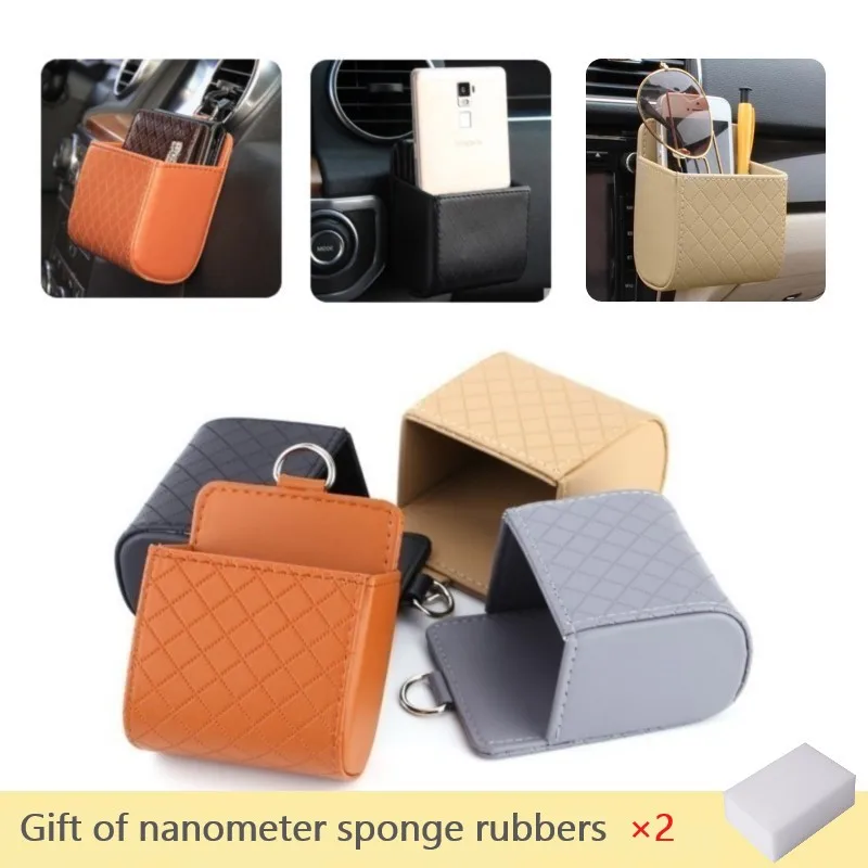 

Universal car vent organizer box Auto seat back interior storage bag with hook Mount container pouch holder hanging leather case