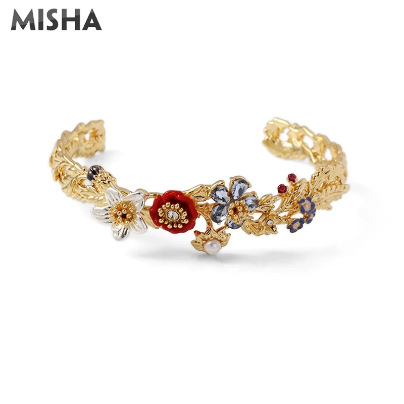 

MISHA Bracelets For Women Flowers Corydalis Handmade Enamel Glaze Jewelry Bracelets Bangles Birthday Wedding Gift For Women L967