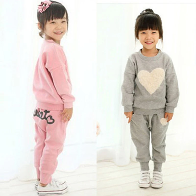 Heart Shape Girls Clothes Sets Spring Autumn Cotton Kids Sport Sweatshirt Suit For Girl Baby Long Sleeve Children Clothing 2-8T | Детская