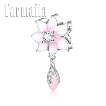 

Authentic 925 sterling Silver Fine Pink Enamel Magnolia flower beads Fit Original Women Charms Bracelet Women Jewelry making