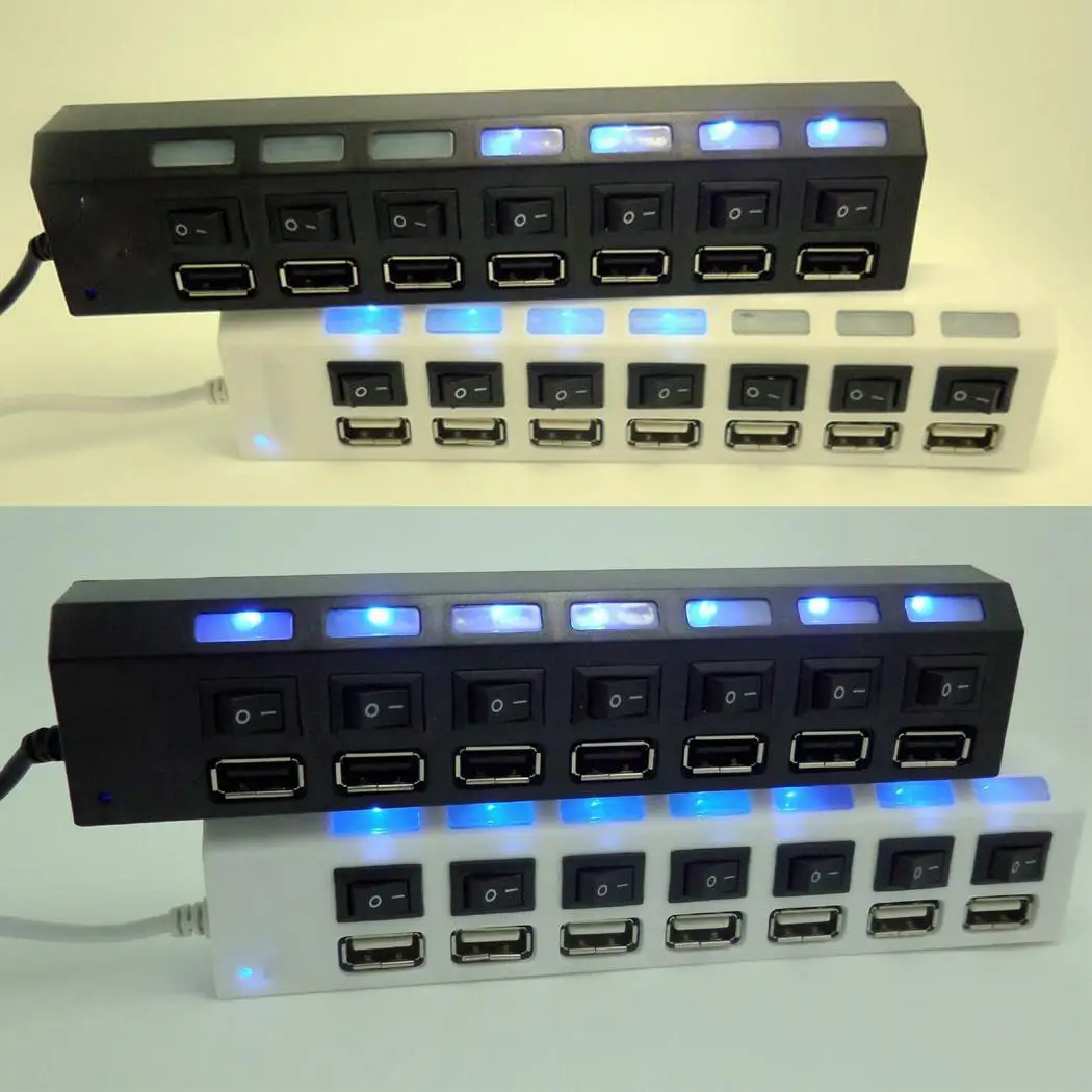 7 usb портов USB 2,0 концентратор 1,5 Мбит/с/12 Мбит/с/480 Мбит/с 500 мА независимый переключатель дома, офис черный