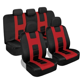 

9 Pcs Full Set in Red on Black - Front and Rear Bench Back Seat Cover Set, Easy to Install for Cars Trucks and SUV