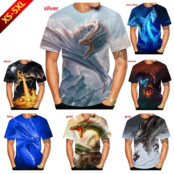 

Men New Fashion Cool 3D Dragon Printed T-shirts Men Women Casual Animal T-shirt Top