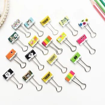 

5 Pcs Small Size Printed Metal Binder Clips Paper Clip Clamp Office School Binding Supplies Random Color