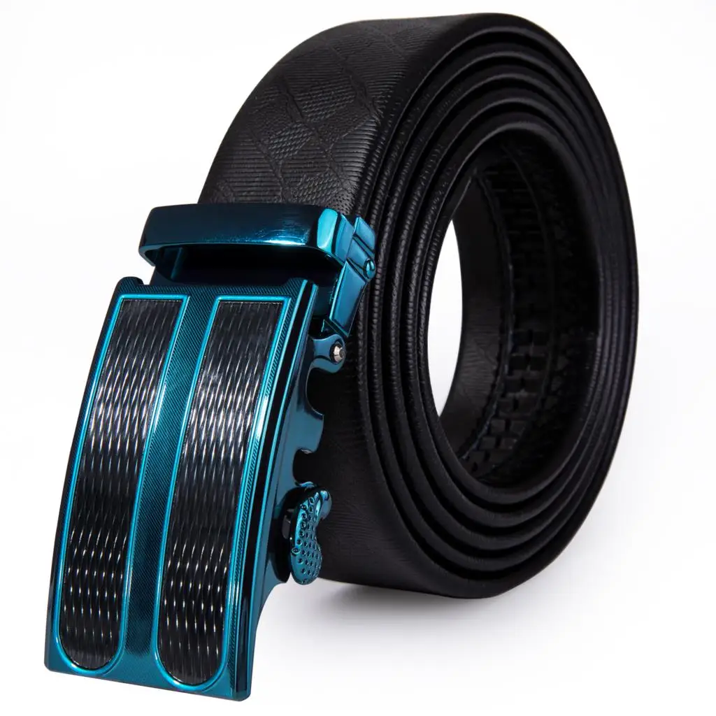 Barry.Wang Genuine Leather Belt for Men Black Automatic Buckle Belt Slide Ratchet Buckle Waist Strap Holeless Belt for Jeans