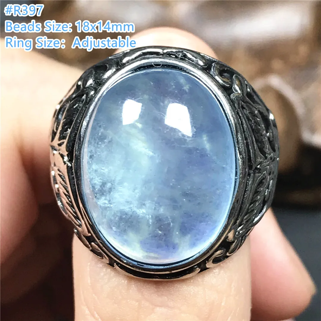 Natural Ocean Blue Aquamarine Ring Jewelry For Man Gift Healing Silver Crystal 18x14mm Oval Beads Stone Adjustable AAAAA | Украшения и